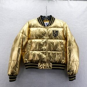 Starter Jacket Women Medium Vegas Golden Knights Gold Metallic Puffer Bomber NHL